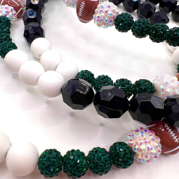 Boujee Football Dog Leash - Beaded - NFL (Eagles) - Dk Green, White & Black - Picture 7 of 9